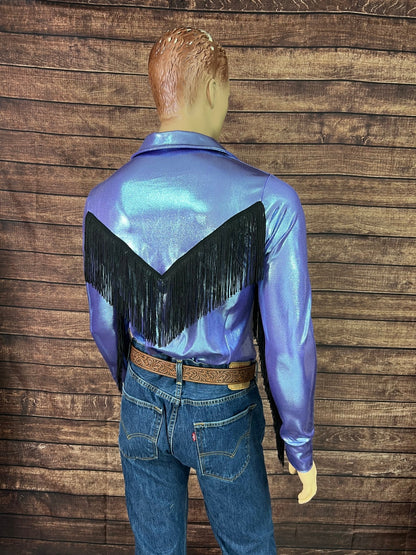 Mens Lavender Ice Zipper Front Rodeo Shirt with Black Fringe - Riverside Rodeo Shirts