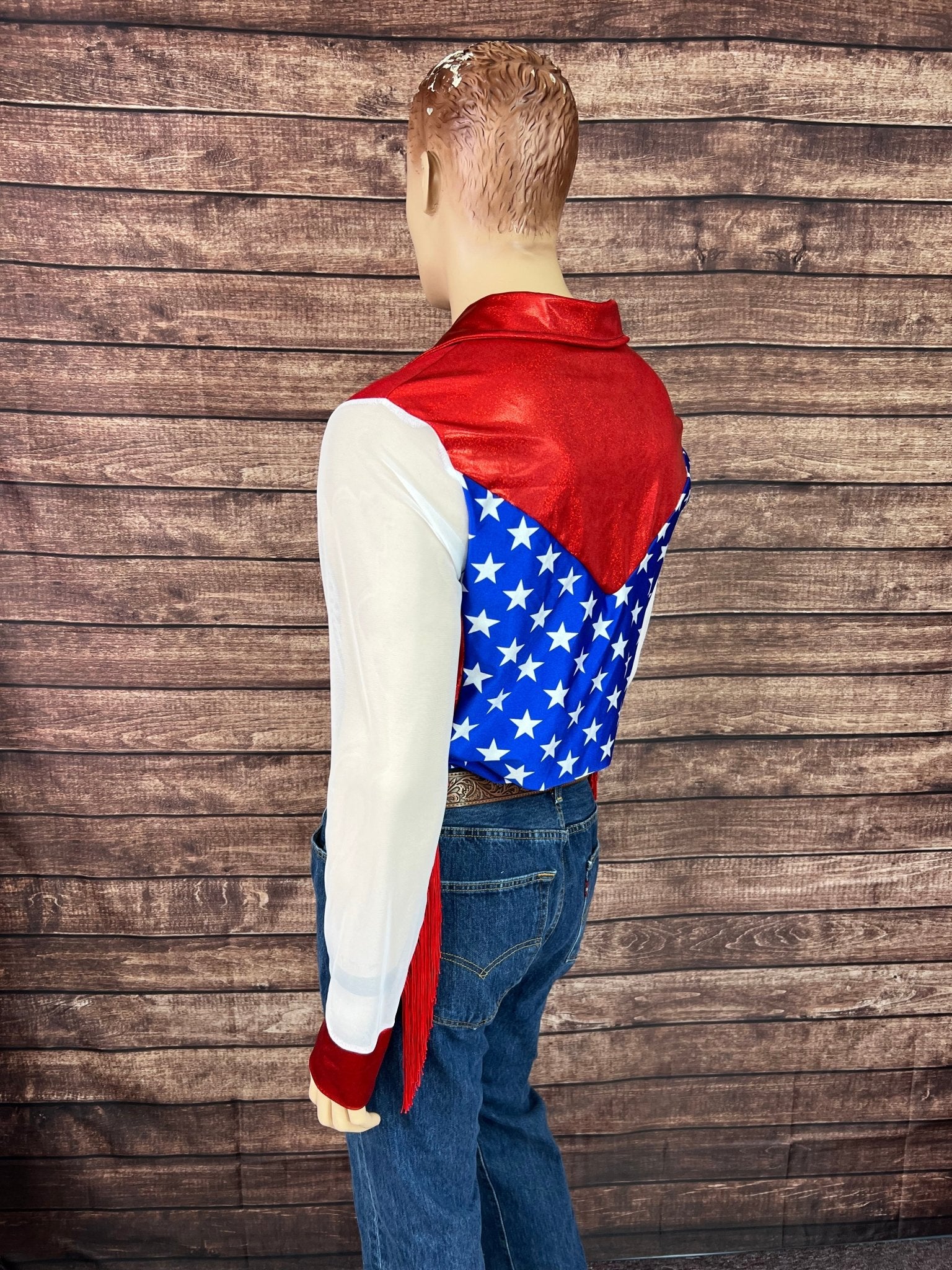 Mens Star Spangled Mesh Sleeve, Zipper Front Rodeo Shirt - Riverside Rodeo Shirts
