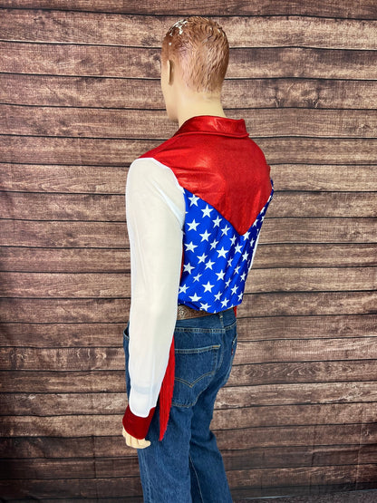 Mens Star Spangled Mesh Sleeve, Zipper Front Rodeo Shirt - Riverside Rodeo Shirts