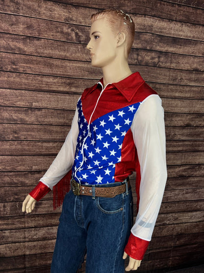 Mens Star Spangled Mesh Sleeve, Zipper Front Rodeo Shirt - Riverside Rodeo Shirts