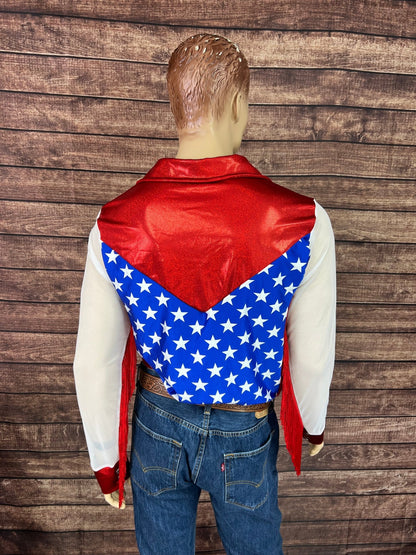 Mens Star Spangled Mesh Sleeve, Zipper Front Rodeo Shirt - Riverside Rodeo Shirts