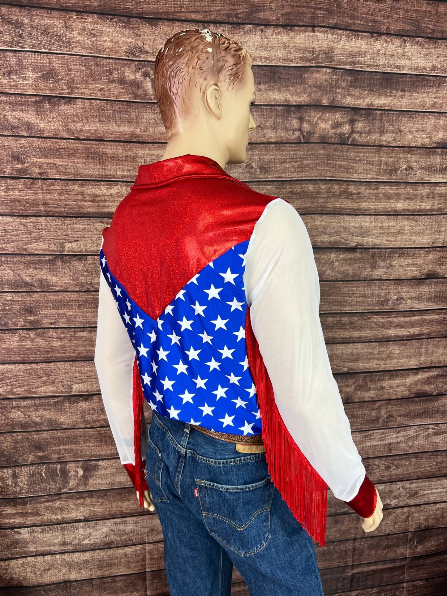 Mens Star Spangled Mesh Sleeve, Zipper Front Rodeo Shirt - Riverside Rodeo Shirts