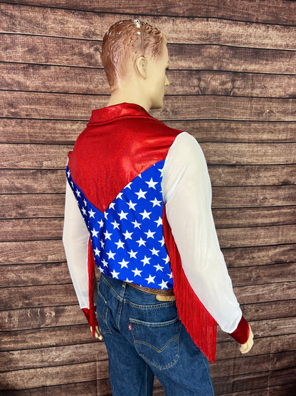 Mens Star Spangled Mesh Sleeve, Zipper Front Rodeo Shirt - Riverside Rodeo Shirts