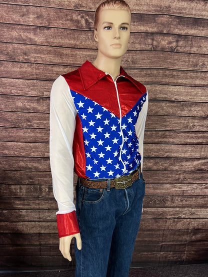Mens Star Spangled Mesh Sleeve, Zipper Front Rodeo Shirt - Riverside Rodeo Shirts