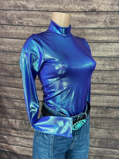 Mock Turtleneck Long Sleeve Western Show Shirt in Moonstone - Riverside Rodeo Shirts