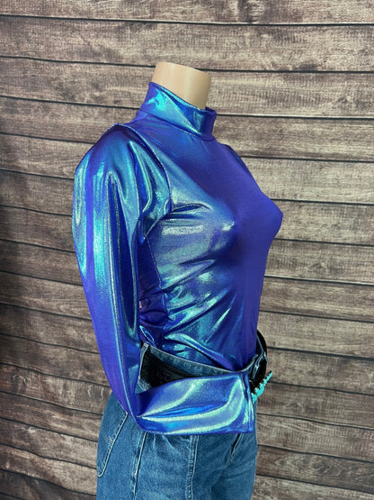 Mock Turtleneck Long Sleeve Western Show Shirt in Moonstone - Riverside Rodeo Shirts