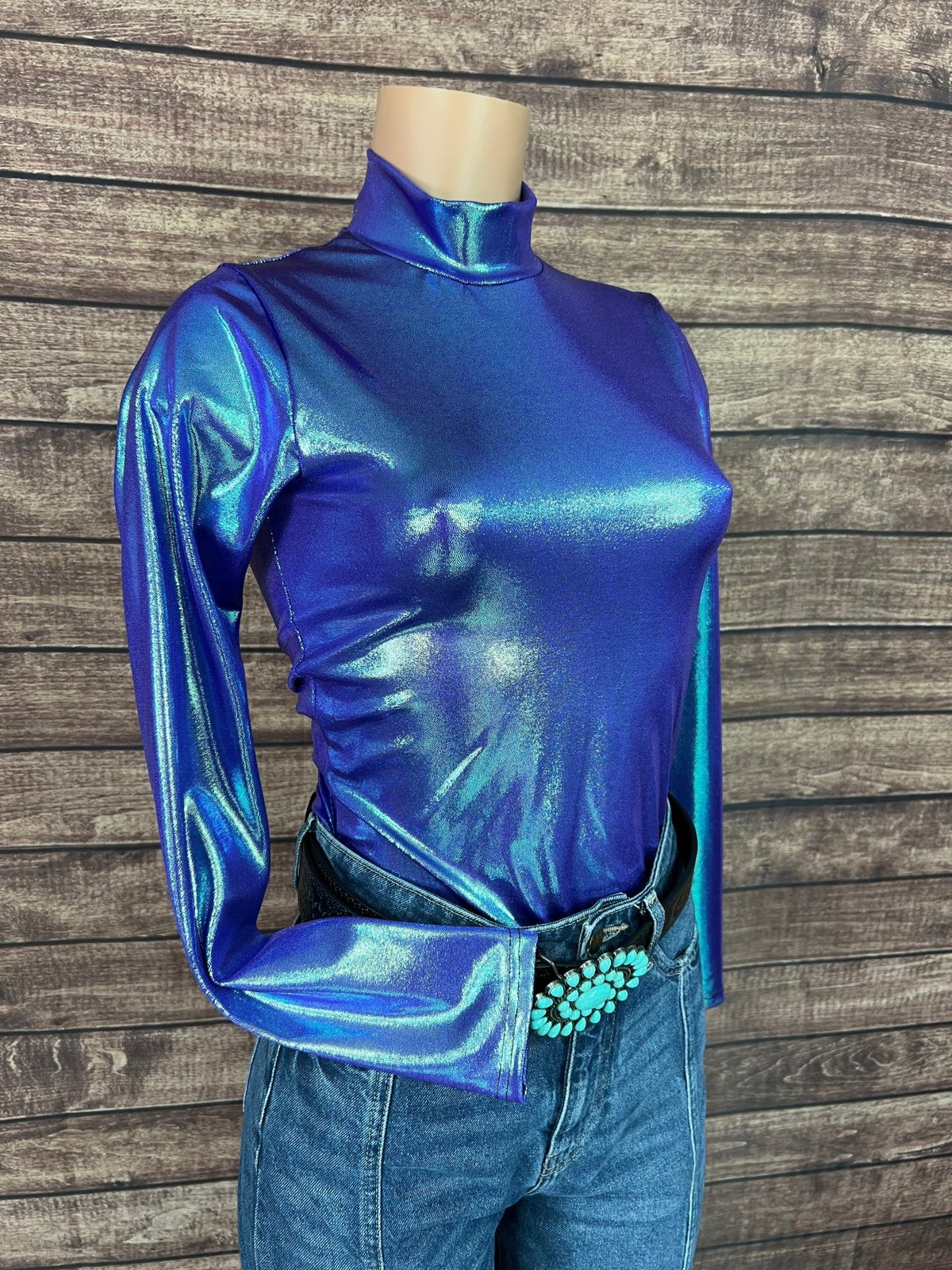 Mock Turtleneck Long Sleeve Western Show Shirt in Moonstone - Riverside Rodeo Shirts