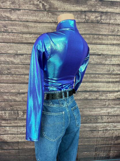 Mock Turtleneck Long Sleeve Western Show Shirt in Moonstone - Riverside Rodeo Shirts