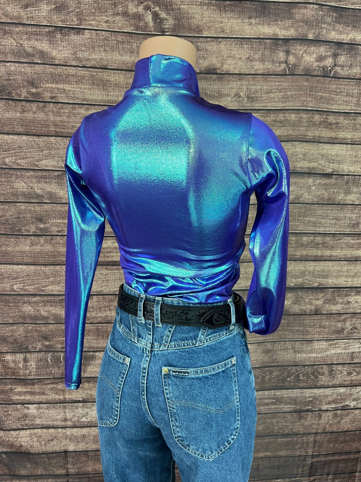 Mock Turtleneck Long Sleeve Western Show Shirt in Moonstone - Riverside Rodeo Shirts