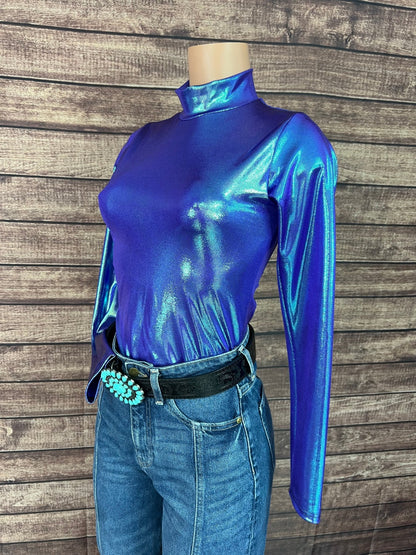 Mock Turtleneck Long Sleeve Western Show Shirt in Moonstone - Riverside Rodeo Shirts