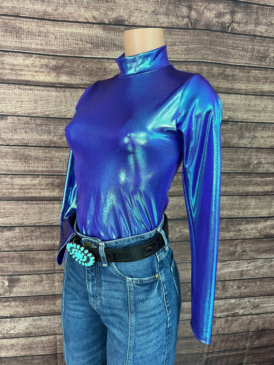 Mock Turtleneck Long Sleeve Western Show Shirt in Moonstone - Riverside Rodeo Shirts