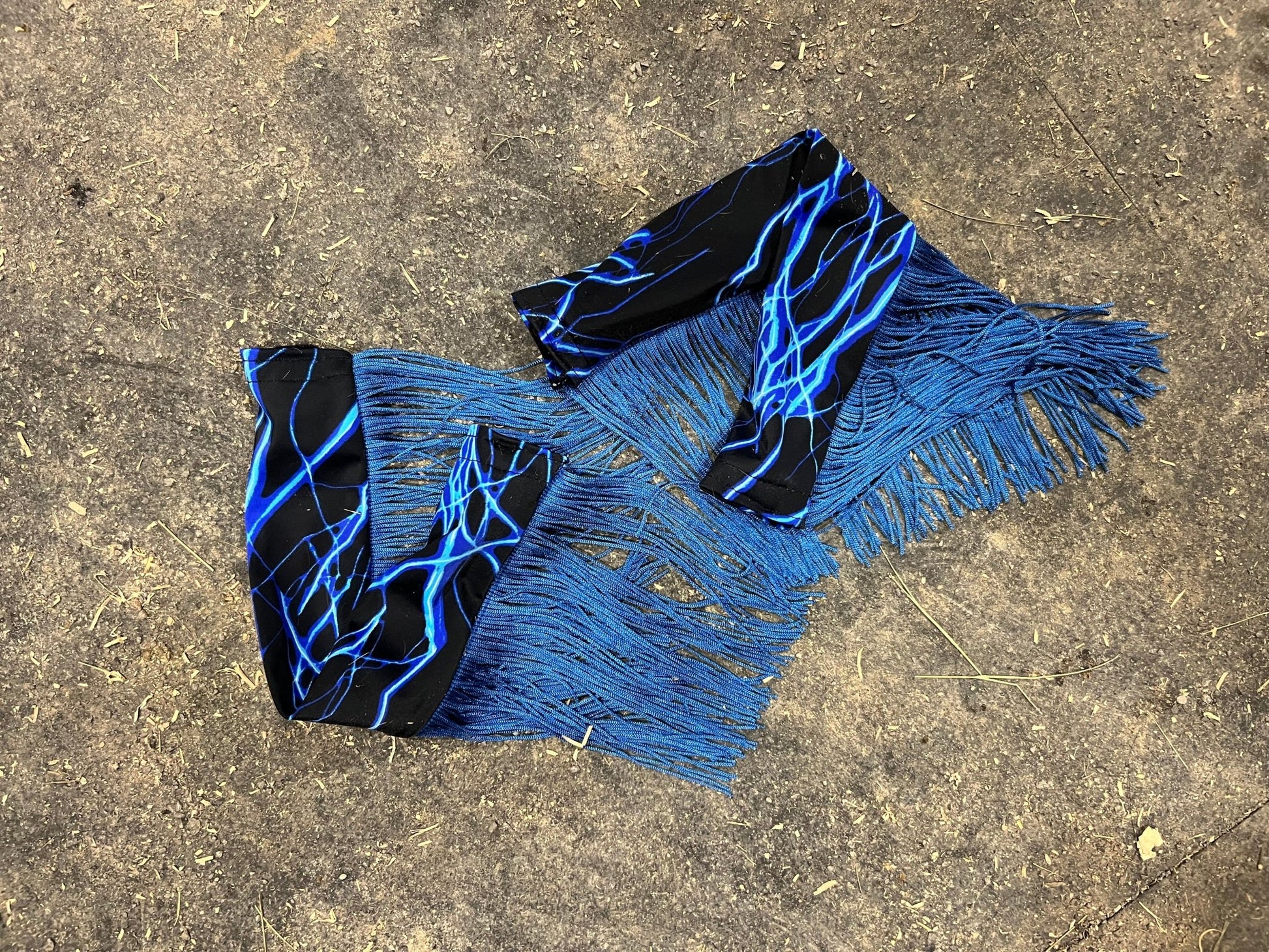 Neon Blue Lightning Breast Collar Cover with Chainette Fringe (Covers ONLY) - Riverside Rodeo Shirts