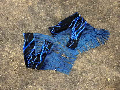 Neon Blue Lightning Breast Collar Cover with Chainette Fringe (Covers ONLY) - Riverside Rodeo Shirts