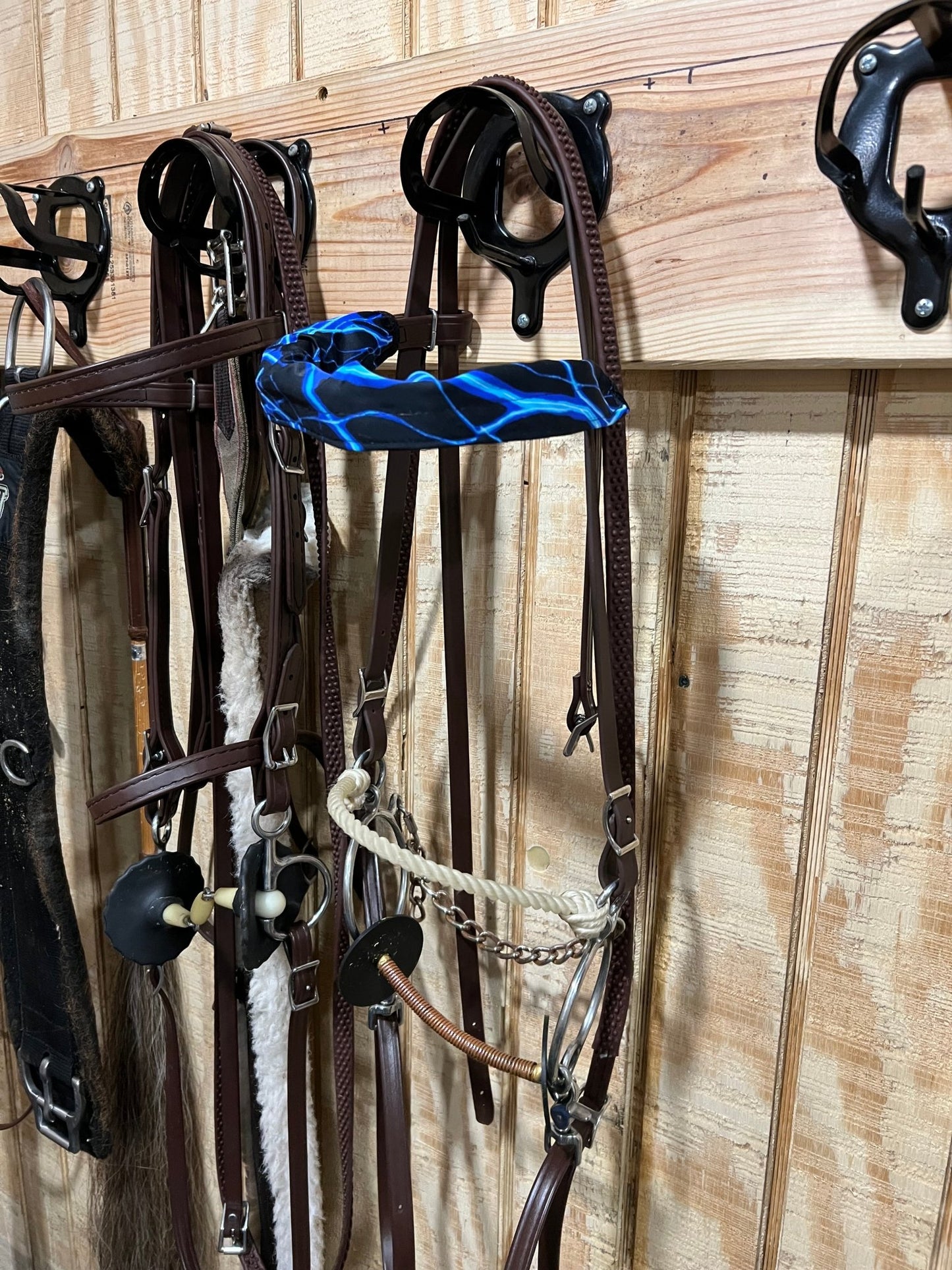 Neon Blue Lightning Print Browband or Noseband Cover (ONE Cover Only) - Riverside Rodeo Shirts