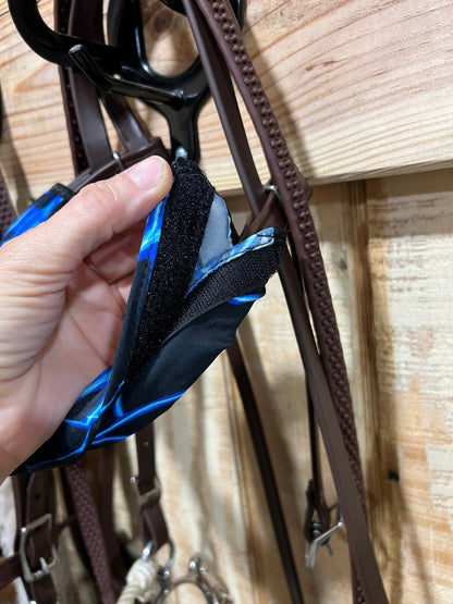 Neon Blue Lightning Print Browband or Noseband Cover (ONE Cover Only) - Riverside Rodeo Shirts
