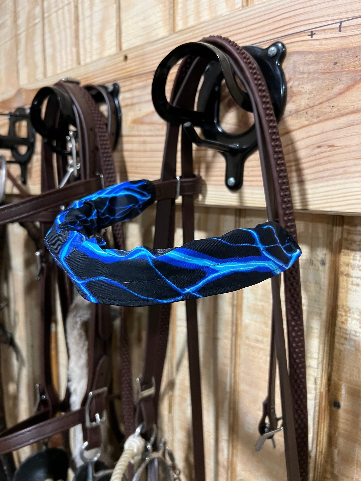 Neon Blue Lightning Print Browband or Noseband Cover (ONE Cover Only) - Riverside Rodeo Shirts