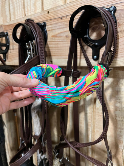 Neon Flux Print Browband or Noseband Cover (ONE Cover Only) - Riverside Rodeo Shirts