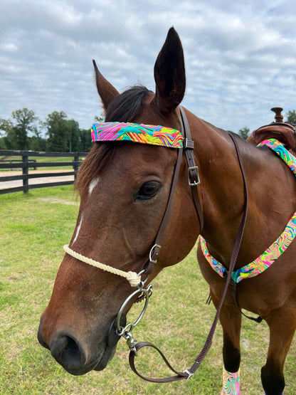 Neon Flux Print Browband or Noseband Cover (ONE Cover Only) - Riverside Rodeo Shirts