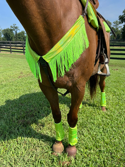 Neon Lime Green Holographic Breast Collar Cover with Chainette Fringe (Covers ONLY) - Riverside Rodeo Shirts