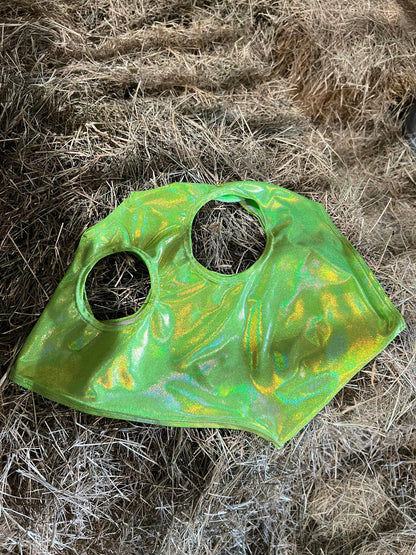 Neon Lime Green Holographic Spandex Face Mask for Horses - Riverside Rodeo Shirts