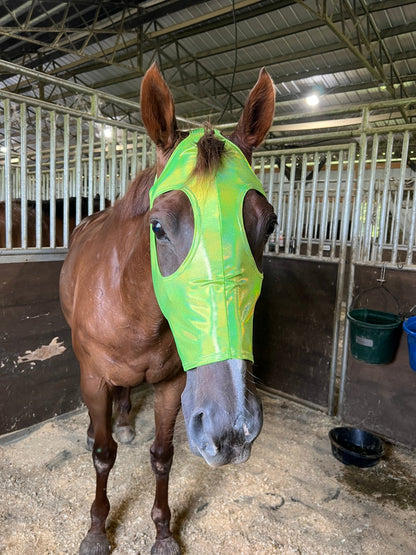Neon Lime Green Holographic Spandex Face Mask for Horses - Riverside Rodeo Shirts