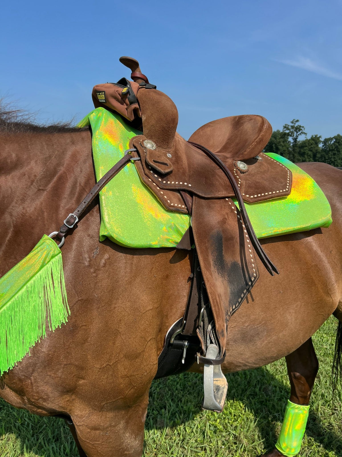Neon Lime Green Holographic Western Saddle Pad COVER (Saddle Pad Cover Only) - Riverside Rodeo Shirts