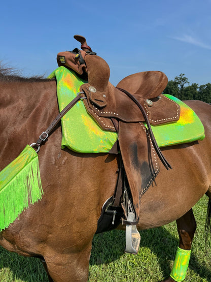 Neon Lime Green Holographic Western Saddle Pad COVER (Saddle Pad Cover Only) - Riverside Rodeo Shirts