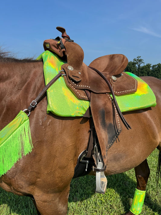 Neon Lime Green Holographic Western Saddle Pad COVER (Saddle Pad Cover Only) - Riverside Rodeo Shirts