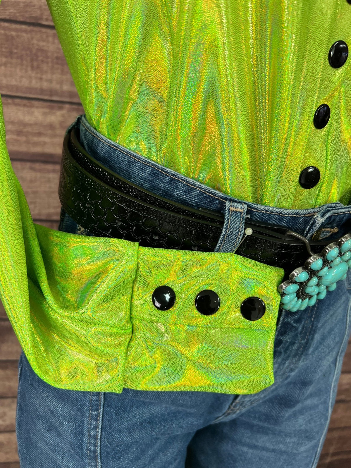 Neon Lime Holographic Snap Front Rodeo Shirt - Riverside Rodeo Shirts