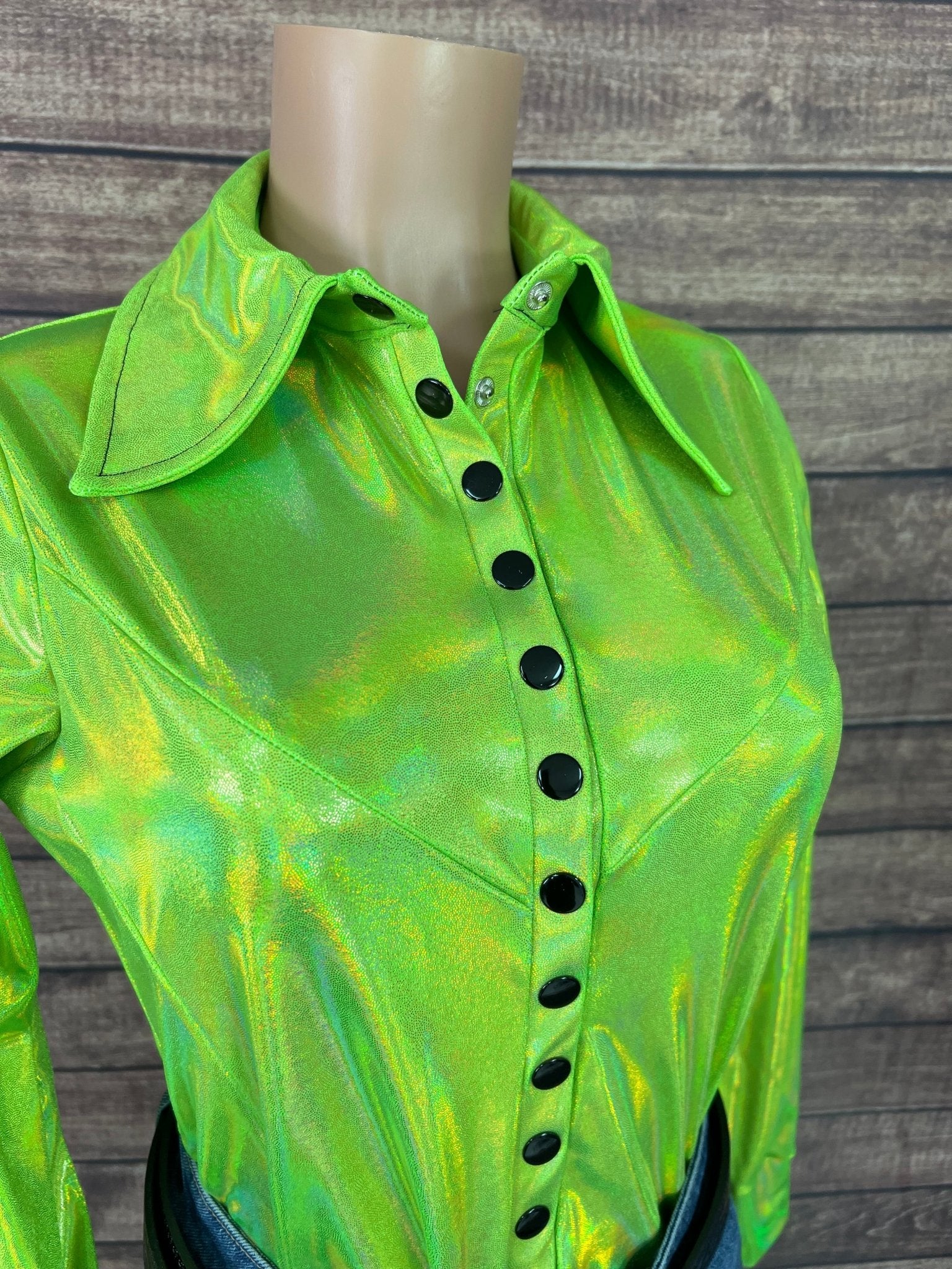 Neon Lime Holographic Snap Front Rodeo Shirt - Riverside Rodeo Shirts