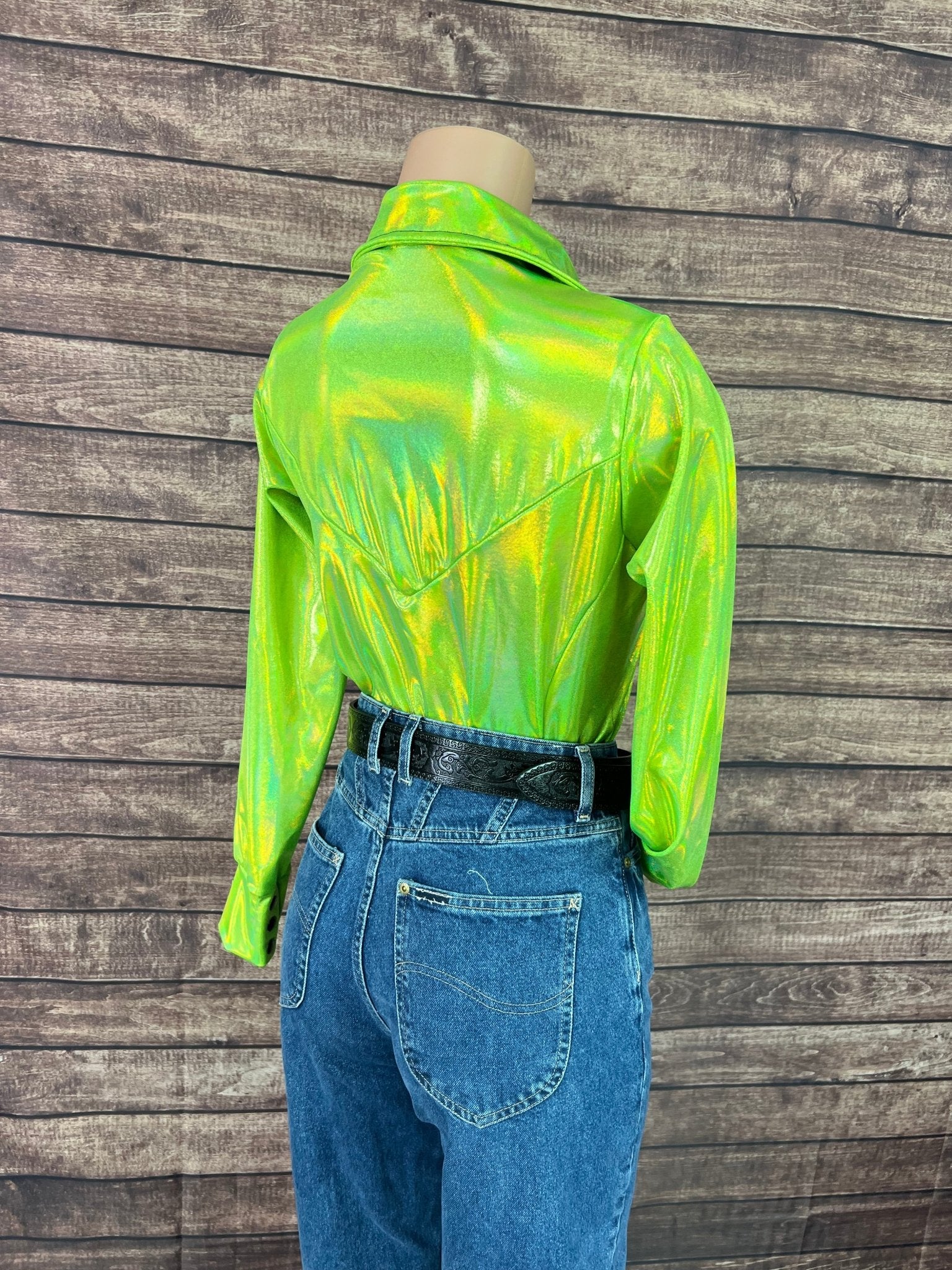 Neon Lime Holographic Snap Front Rodeo Shirt - Riverside Rodeo Shirts