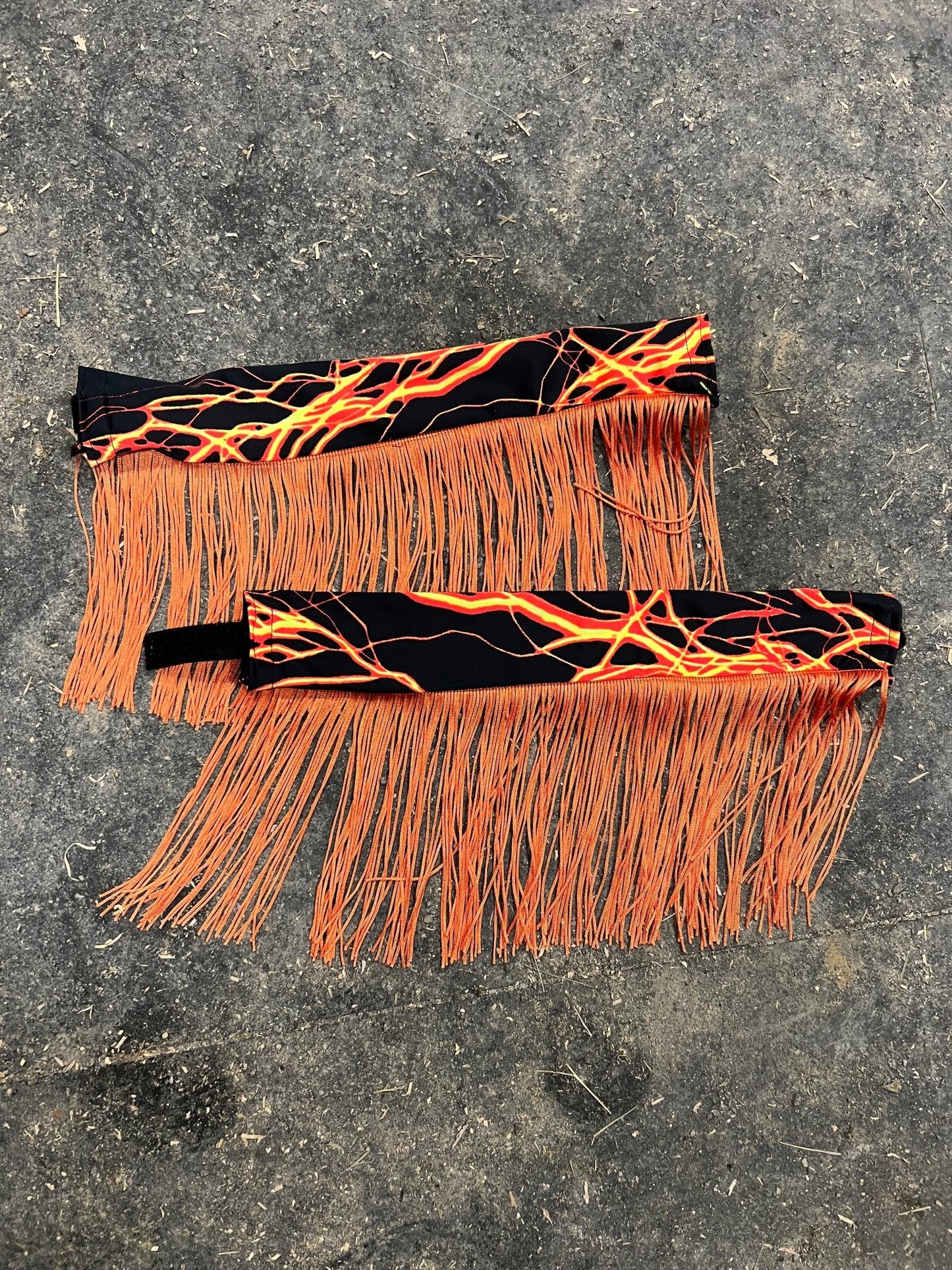 Neon Orange Lightning Breast Collar Cover with Chainette Fringe (Covers ONLY) - Riverside Rodeo Shirts