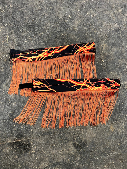 Neon Orange Lightning Breast Collar Cover with Chainette Fringe (Covers ONLY) - Riverside Rodeo Shirts