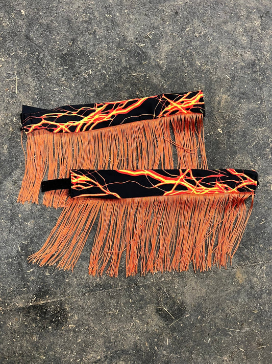 Neon Orange Lightning Breast Collar Cover with Chainette Fringe (Covers ONLY) - Riverside Rodeo Shirts