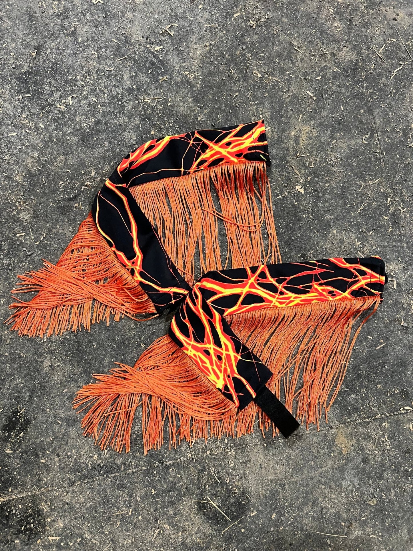Neon Orange Lightning Breast Collar Cover with Chainette Fringe (Covers ONLY) - Riverside Rodeo Shirts