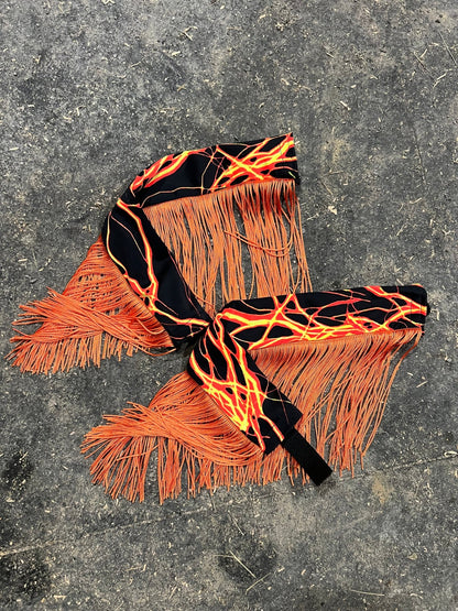 Neon Orange Lightning Breast Collar Cover with Chainette Fringe (Covers ONLY) - Riverside Rodeo Shirts
