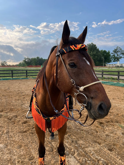 Neon Orange Lightning Print Browband or Noseband Cover (ONE Cover Only) - Riverside Rodeo Shirts