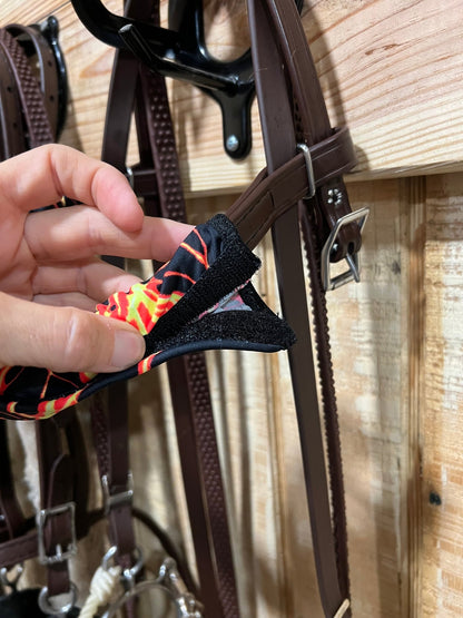 Neon Orange Lightning Print Browband or Noseband Cover (ONE Cover Only) - Riverside Rodeo Shirts