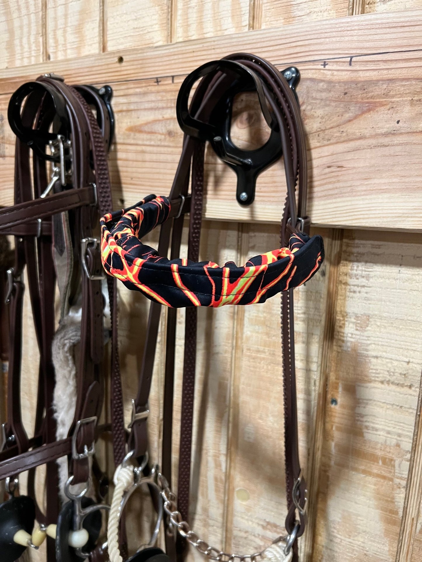 Neon Orange Lightning Print Browband or Noseband Cover (ONE Cover Only) - Riverside Rodeo Shirts