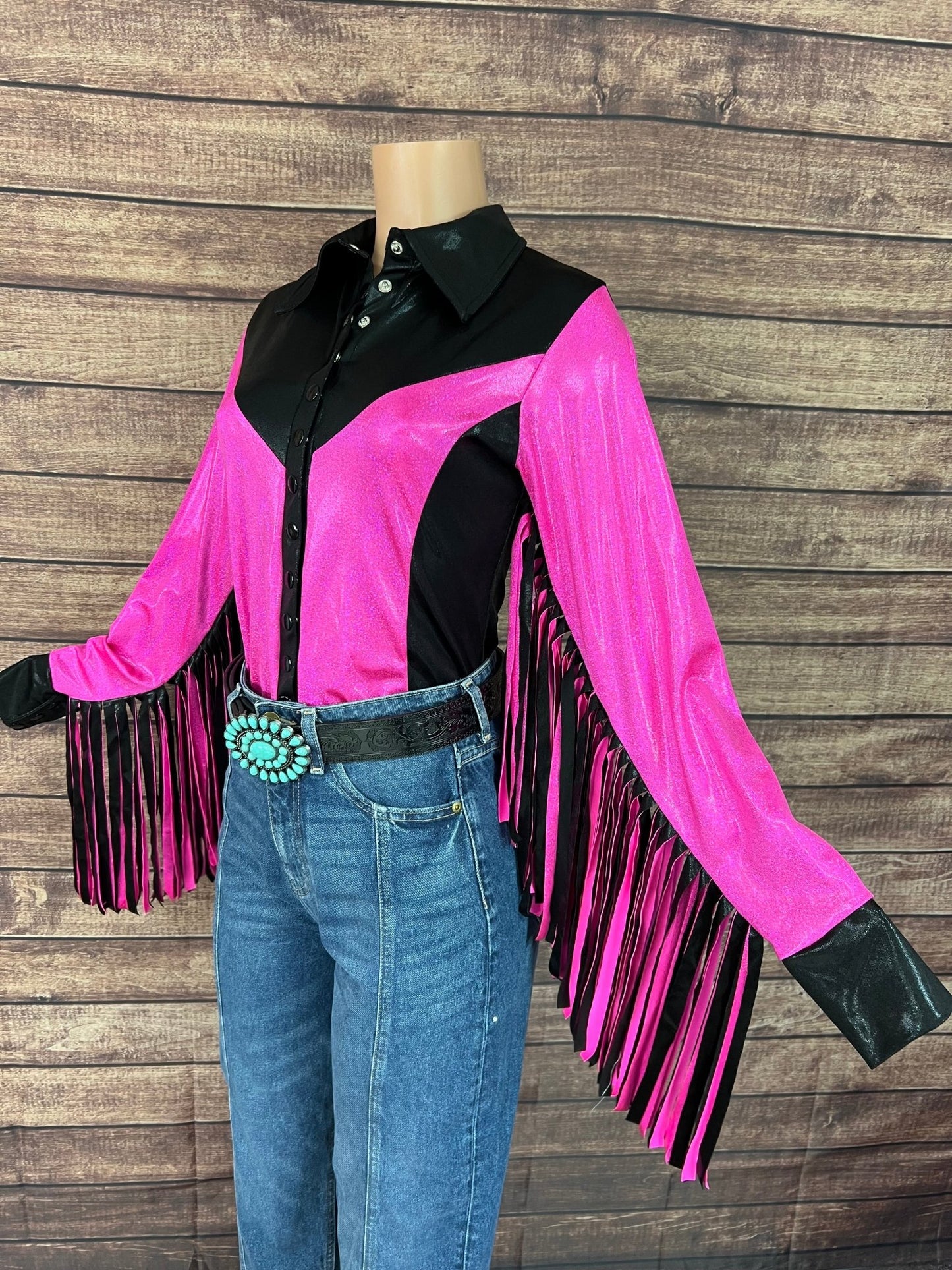 Neon Outlaw Snap Front Rodeo Shirt with 12" Thunderbird Fringe - Riverside Rodeo Shirts