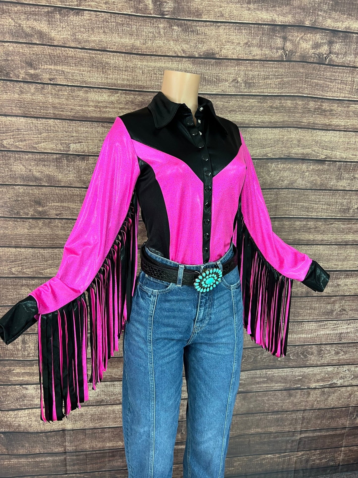 Neon Outlaw Snap Front Rodeo Shirt with 12" Thunderbird Fringe - Riverside Rodeo Shirts