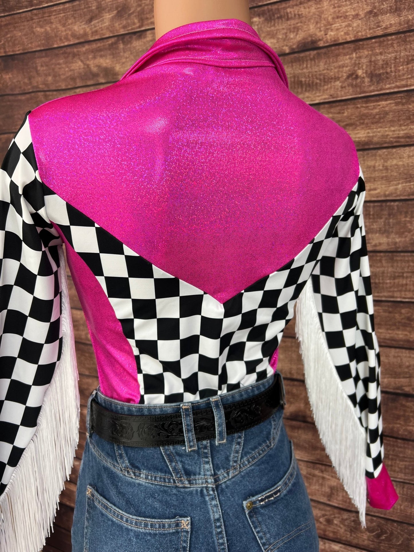 Neon Pink and Checkered Rodeo Shirt - Riverside Rodeo Shirts