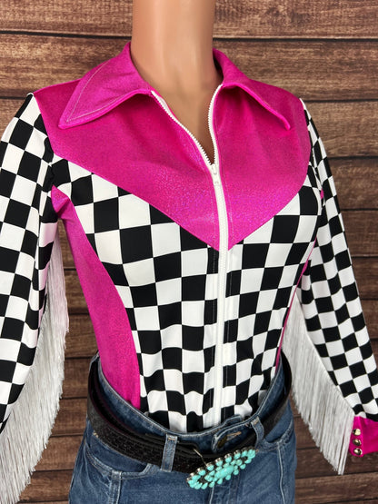 Neon Pink and Checkered Rodeo Shirt - Riverside Rodeo Shirts