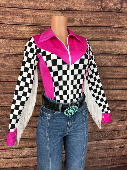 Neon Pink and Checkered Rodeo Shirt - Riverside Rodeo Shirts