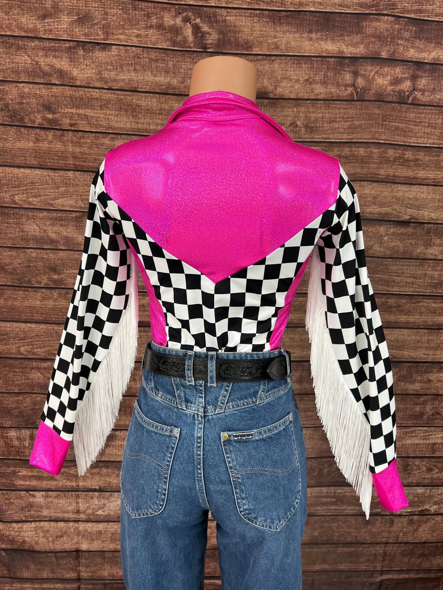 Neon Pink and Checkered Rodeo Shirt - Riverside Rodeo Shirts