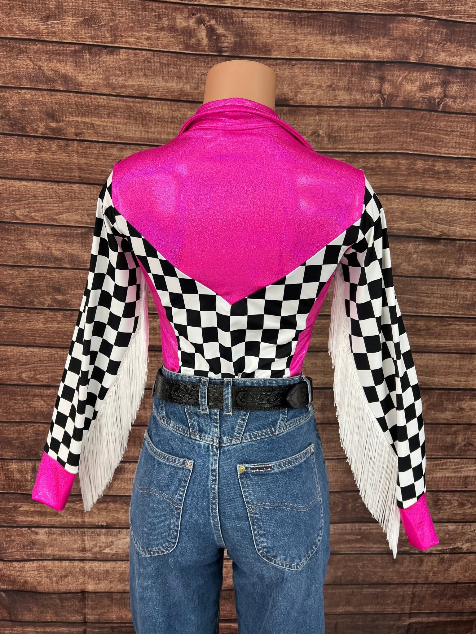 Neon Pink and Checkered Rodeo Shirt - Riverside Rodeo Shirts