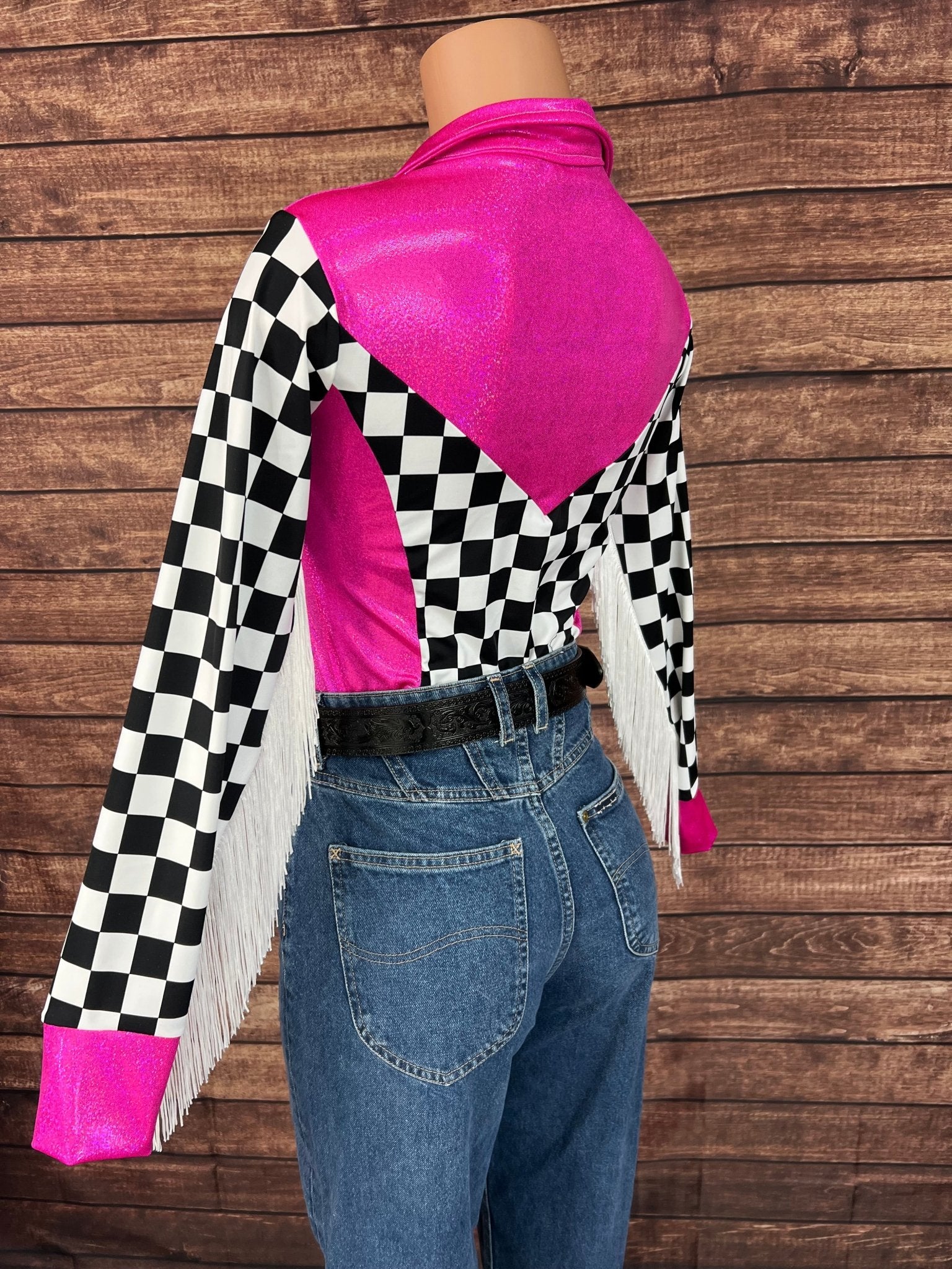 Neon Pink and Checkered Rodeo Shirt - Riverside Rodeo Shirts