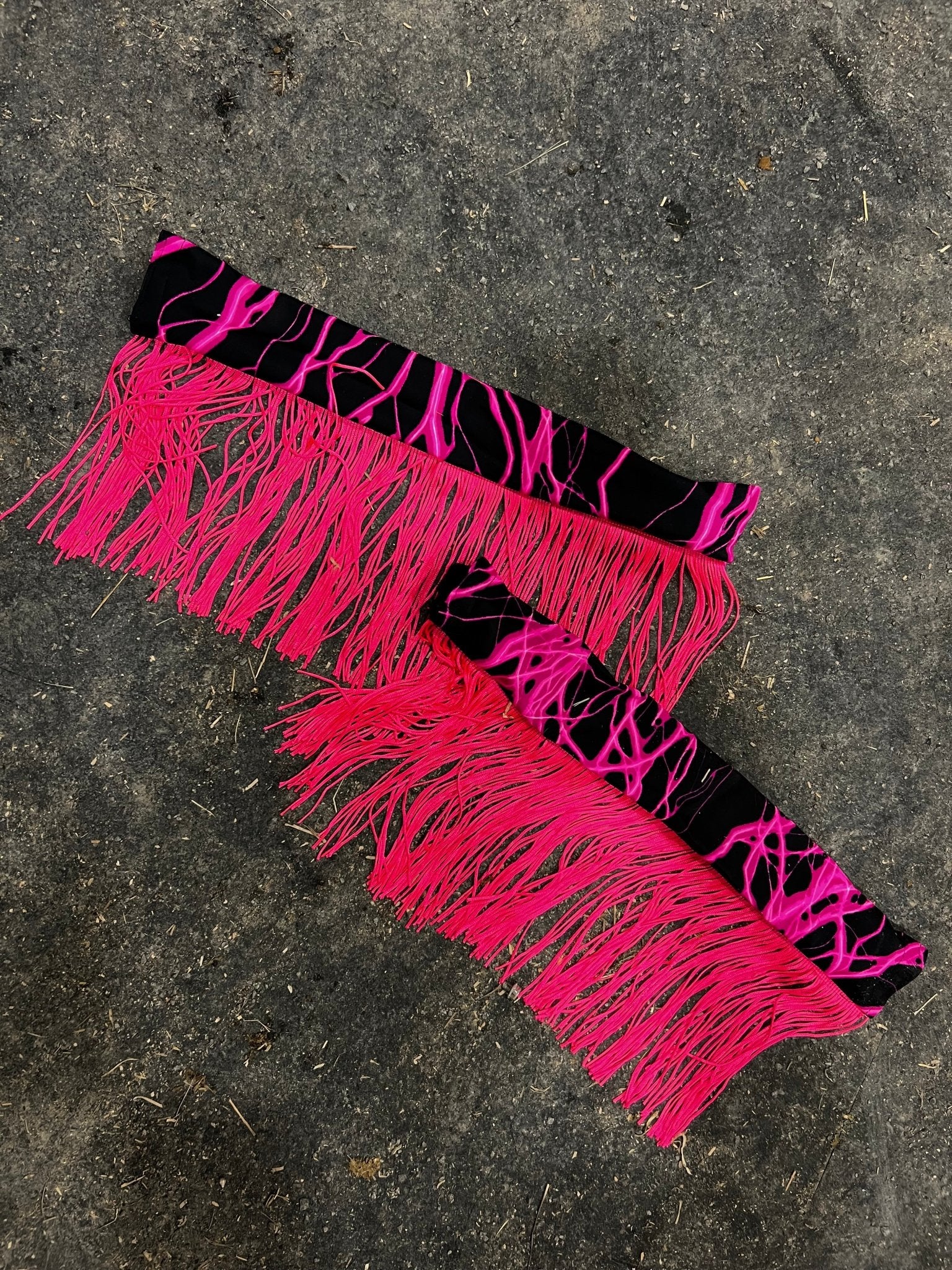 Neon Pink Lightning Breast Collar Cover with Chainette Fringe (Covers ONLY) - Riverside Rodeo Shirts