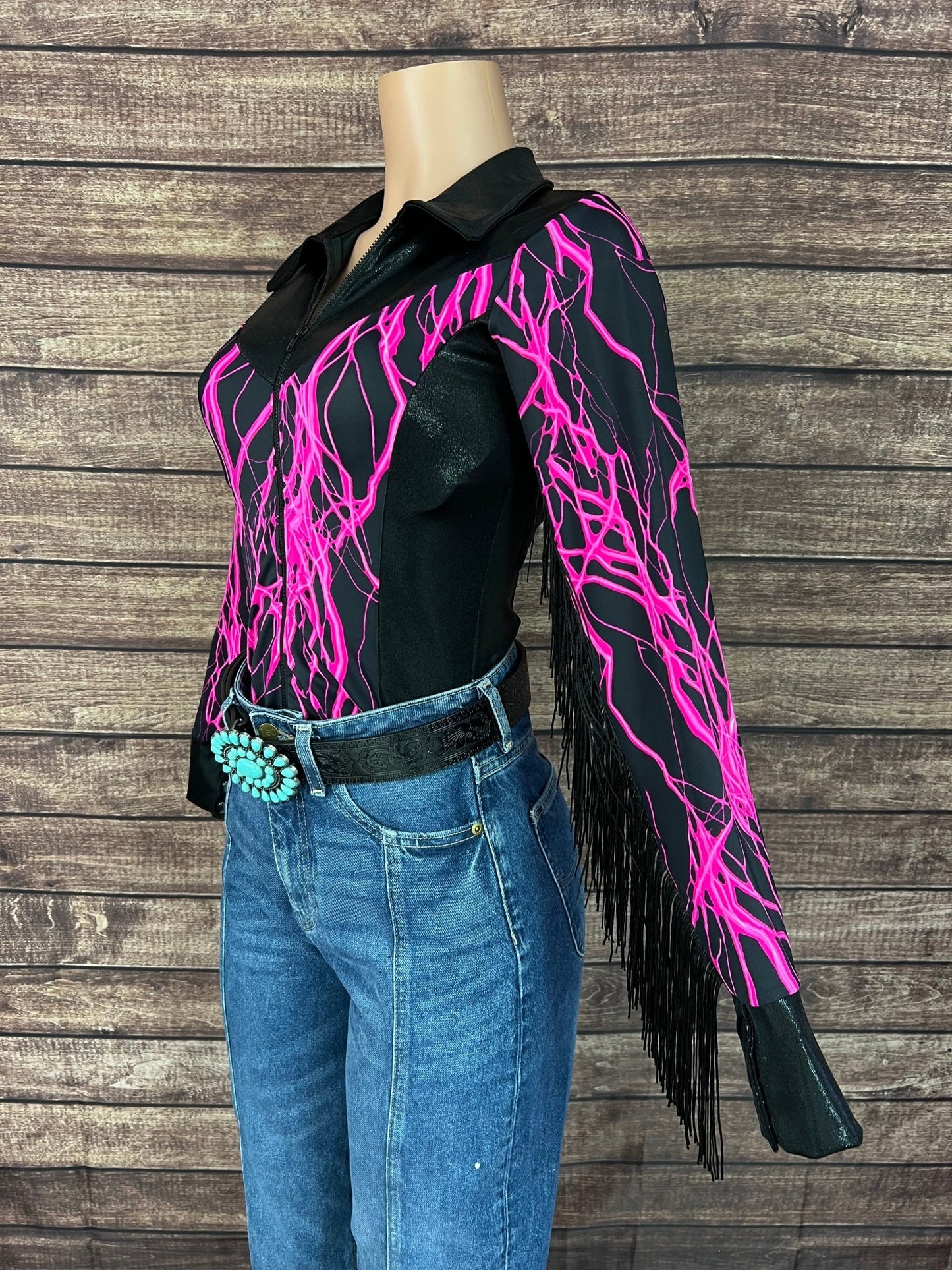 Neon Pink Lightning Rodeo Shirt - Riverside Rodeo Shirts