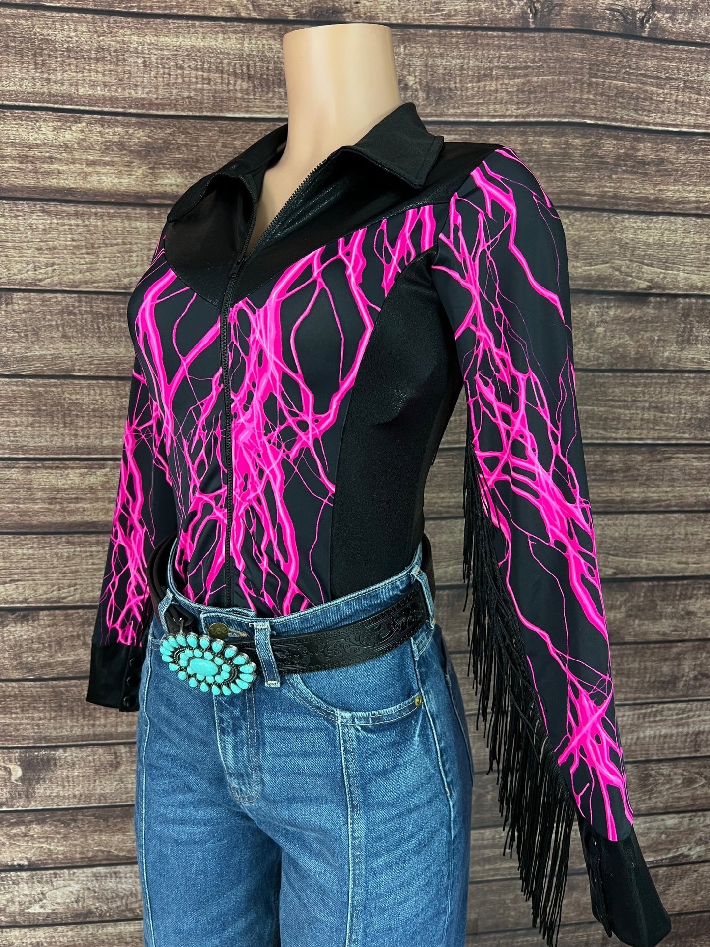 Neon Pink Lightning Rodeo Shirt - Riverside Rodeo Shirts